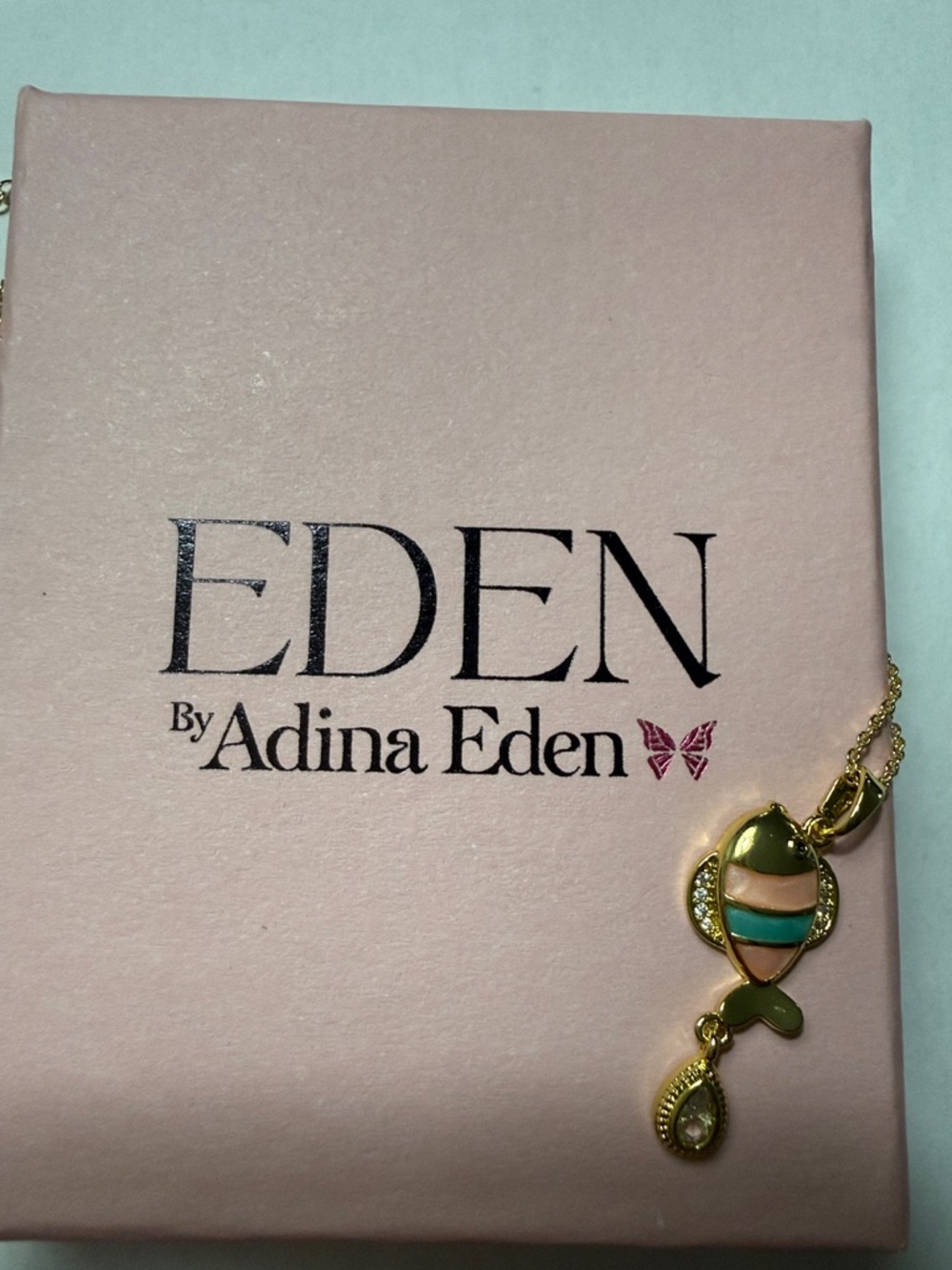 Adina Eden Gold-tone Fish Pendant Necklace with Pink and Teal Enamel